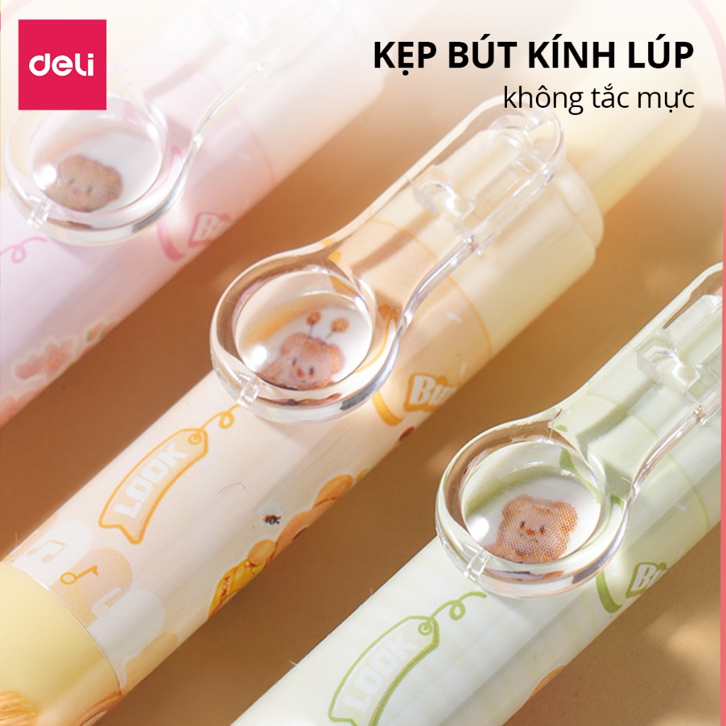 Bút Gel Bút Bi Nước Butterbear x Deli Dễ Thương Mực Đen Ngòi 0.5mm Kẹp Bút Kính Lúp Viết Trơn Tru