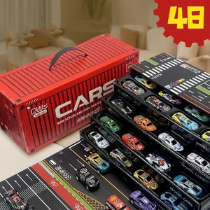 Mô Hình 48 Xe Thể Thao Bằng Hợp Kim Chạy Đà Đường Đua Hộp Đựng Hình Thùng Container