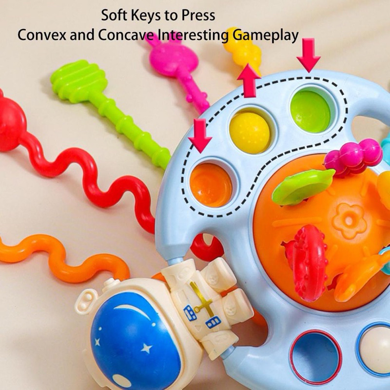 Đồ chơi gấu rút dây cho bé gặm nướu silicon kết hợp vận động tinh giáo dục sớm montessori dây kéo cầm tay cho bé