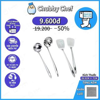 Vá múc canh inox Cao cấp sạn chiên xào 28cmChubby Chef vá lỗ vớt thức ăn xẻng xào đa năng muôi múc canh vá canh xẻng xào