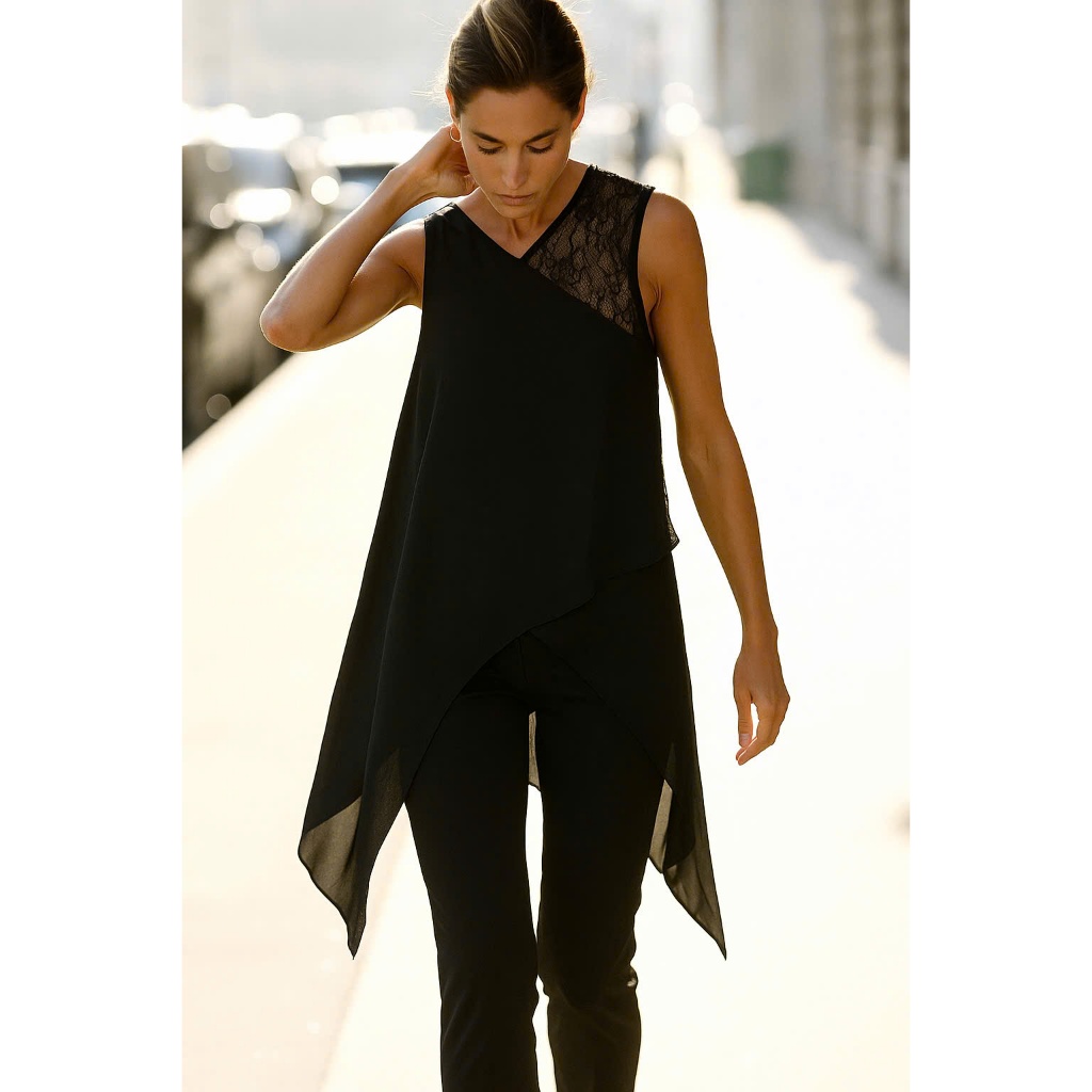 BCBG MAXAZRIA ÁO XẺ TÀ ĐEN SIZE XS (221112042)