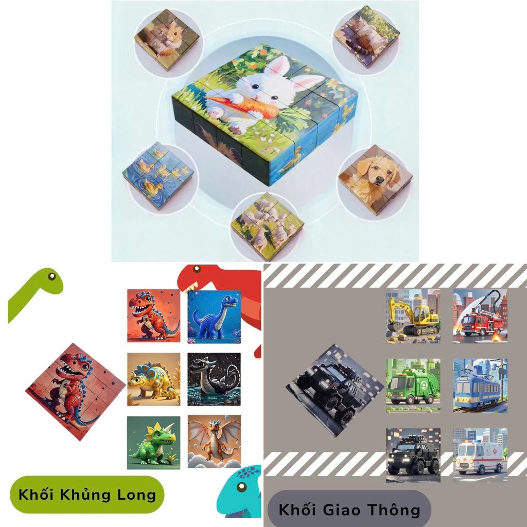 Combo 3 Đồ Chơi Khối Xếp Hình Nam Châm 16 Khối - xếp 6 hình khác nhau