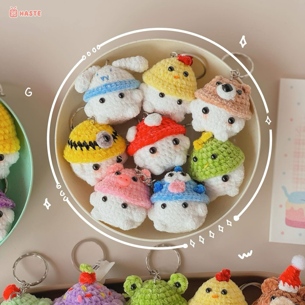 Móc Khoá Len Nhung Mịn Nấm Cosplay Đội Mũ Mushroom Handmade Dễ Thương