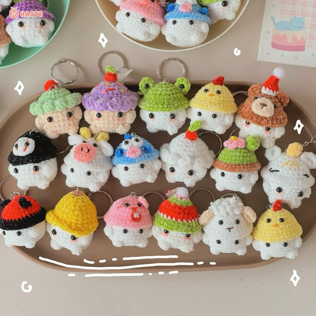 Móc Khoá Len Nhung Mịn Nấm Cosplay Đội Mũ Mushroom Handmade Dễ Thương