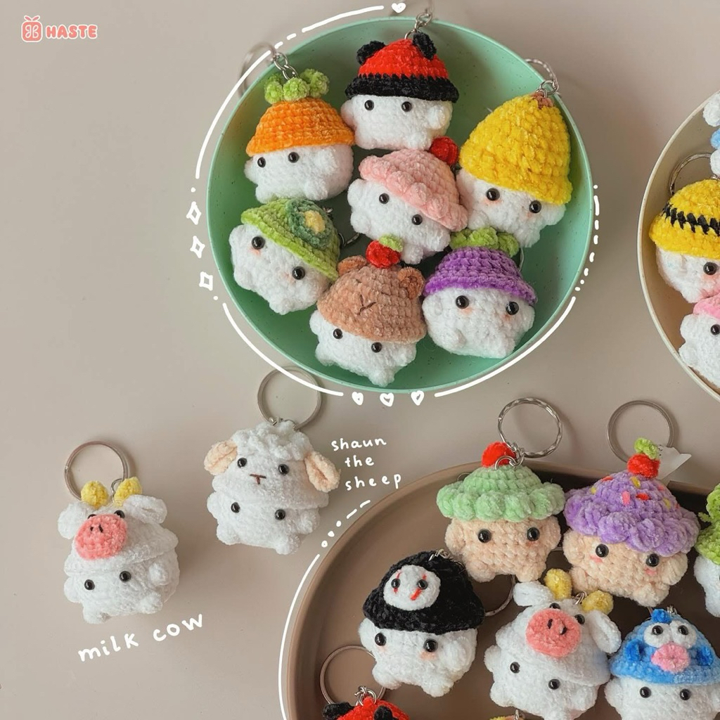 Móc Khoá Len Nhung Mịn Nấm Cosplay Đội Mũ Mushroom Handmade Dễ Thương