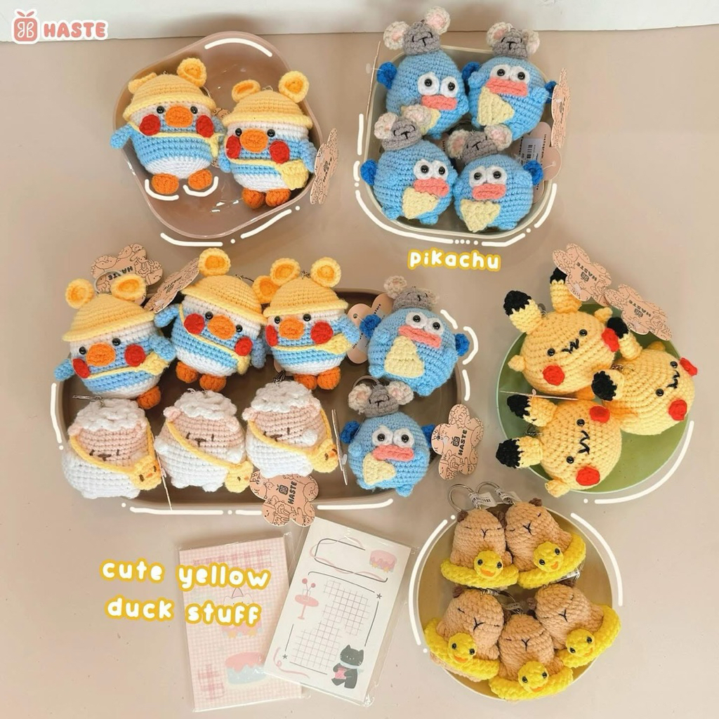 Móc Khoá Len Cartoon Gà Vịt Đi Học Pikachu Cá Hề Cừu Handmade Dễ Thương