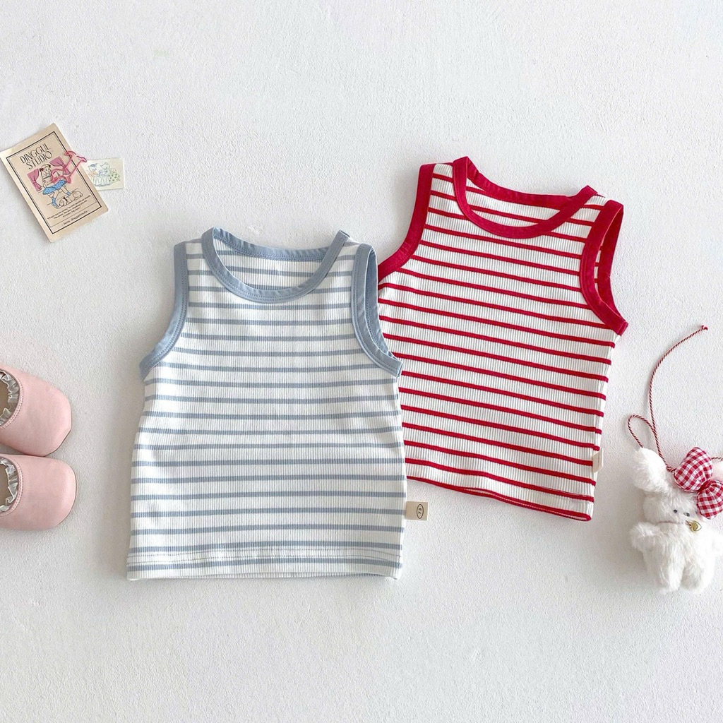 (Order) Yếm vải thô mềm hoạ tiết ngộ nghĩnh kèm áo sát nách kẻ ngang năng động dành cho bé gái