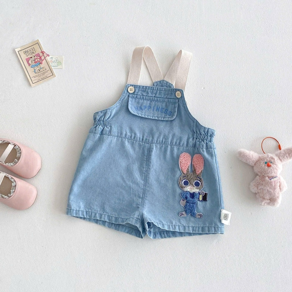 (Order) Yếm vải thô mềm hoạ tiết ngộ nghĩnh kèm áo sát nách kẻ ngang năng động dành cho bé gái