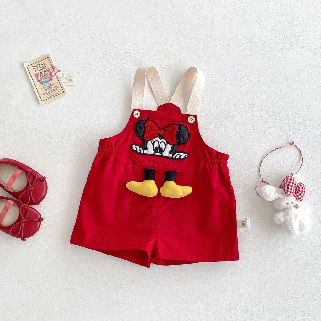 (Order) Yếm vải thô mềm hoạ tiết ngộ nghĩnh kèm áo sát nách kẻ ngang năng động dành cho bé gái