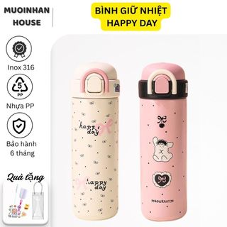 Bình giữ nhiệt bằng thép không gỉ 316 cao cấp dung tích 500ml in họa tiết nơ xinh dễ thương