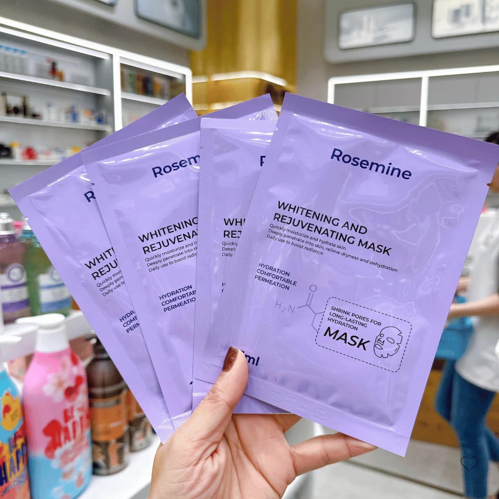 5-10 miếng Mặt nạ ROSEMINE WHITENING AND REJUVENATING MASK (25ml/miếng) - hạn 2028 Hàn Quốc  IS116