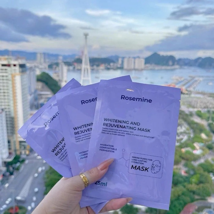 5-10 miếng Mặt nạ ROSEMINE WHITENING AND REJUVENATING MASK (25ml/miếng) - hạn 2028 Hàn Quốc  IS116