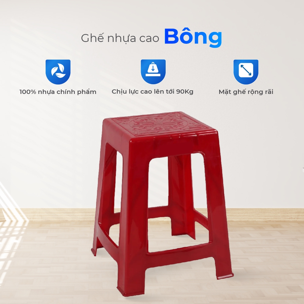 Ghế nhựa cao QUI PHÚC, mặt bông, combo 4,6,10 ghế, chắc chắn, chống trượt an toàn, tiện lợi, bền màu