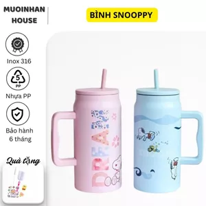 Bình nước giữ nhiệt Snoopy 1500ml có tay cầm ,giữ nóng Lạnh 4-6h tặng+cọ rửa
