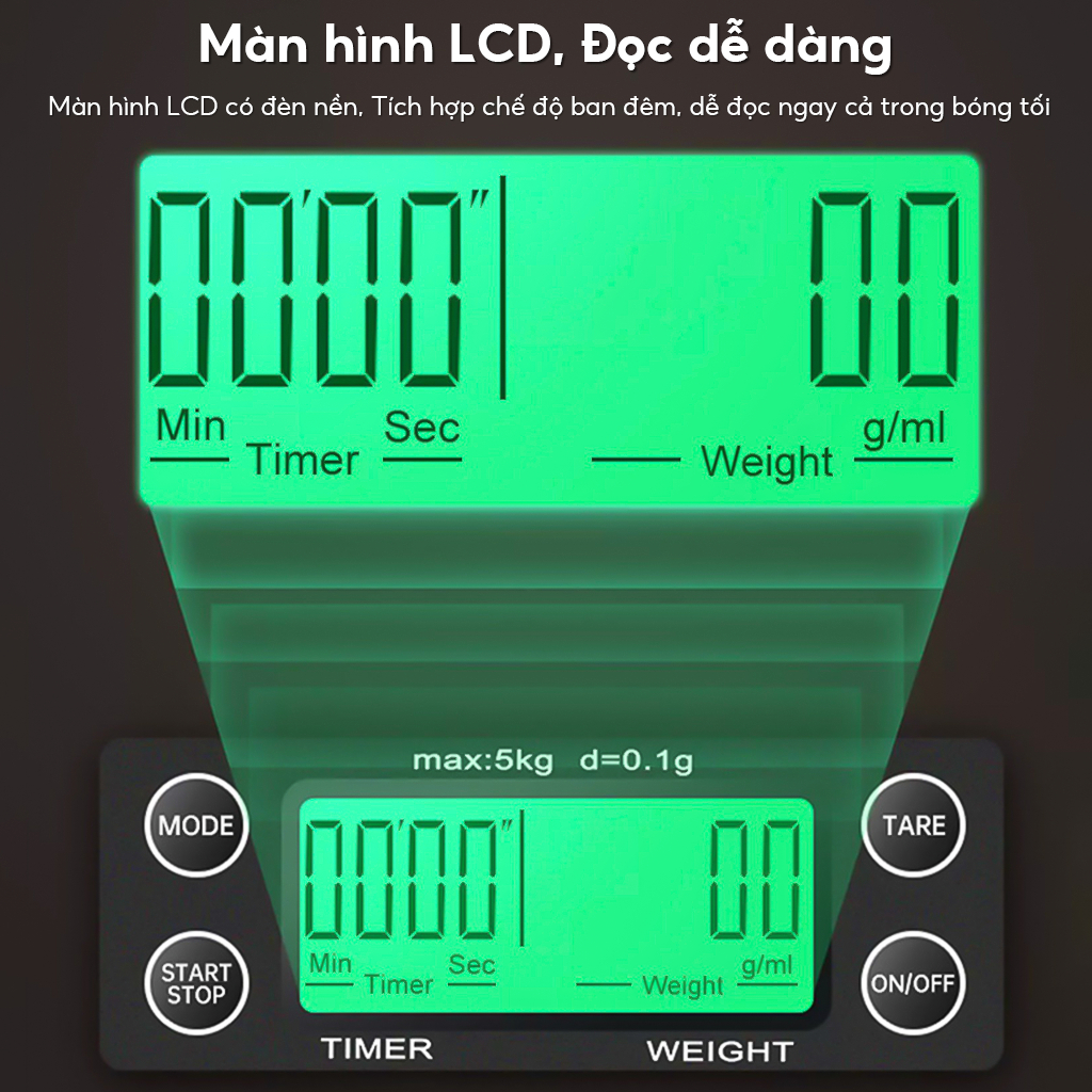 [COD] 5kg / 0.1g Drop cà phê quy mô với timer di động điện tử kỹ thuật số nhà bếp quy mô cao Precis