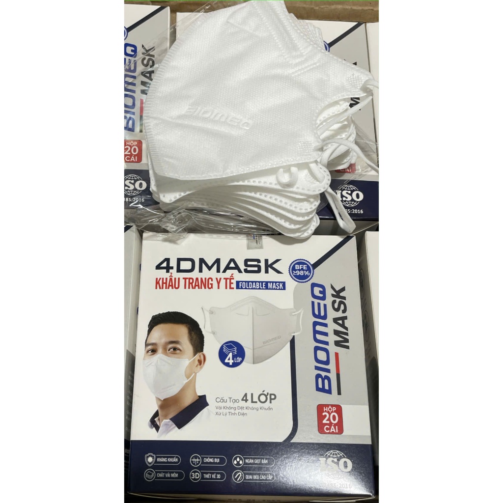 Khẩu trang y tế BIOMEQ MASK 4D hộp 20 cái 4 lớp vải dệt và vi lọc siêu an toàn
