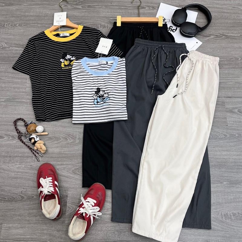 2026. [MIC VÀNG/XANH - QUẦN BAGGY1] Sét áo thun cotton+ quần baggy thô kaki mềm, mát. Đủ size SMLXL 40kg- 70kg