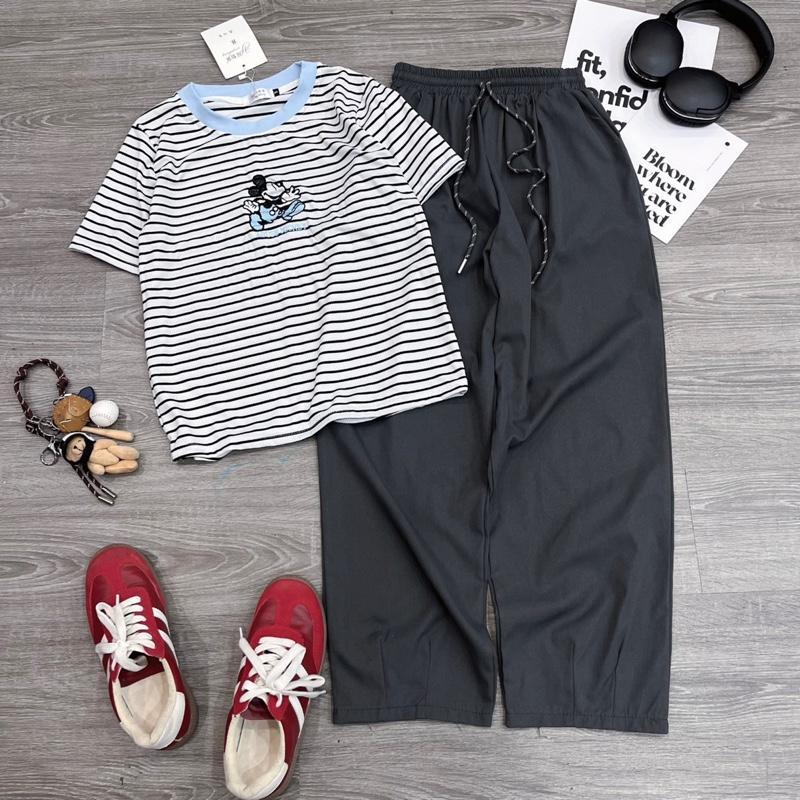 2026. [MIC VÀNG/XANH - QUẦN BAGGY1] Sét áo thun cotton+ quần baggy thô kaki mềm, mát. Đủ size SMLXL 40kg- 70kg