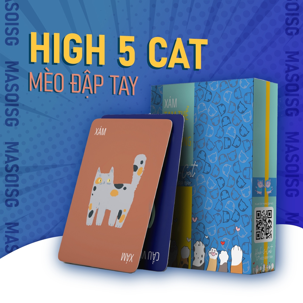 Bộ Bài High 5 Cat Mèo Đập Tay 64 Lá Việt Hóa Giấy Cứng Chơi Nhóm Thú Vị Size 6.5x9Cm