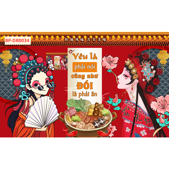 A.Mẫu tranh lụa dán tường lẩu nướng kinh kịch 3D mới. Nhiều kích thước lựa chọn...