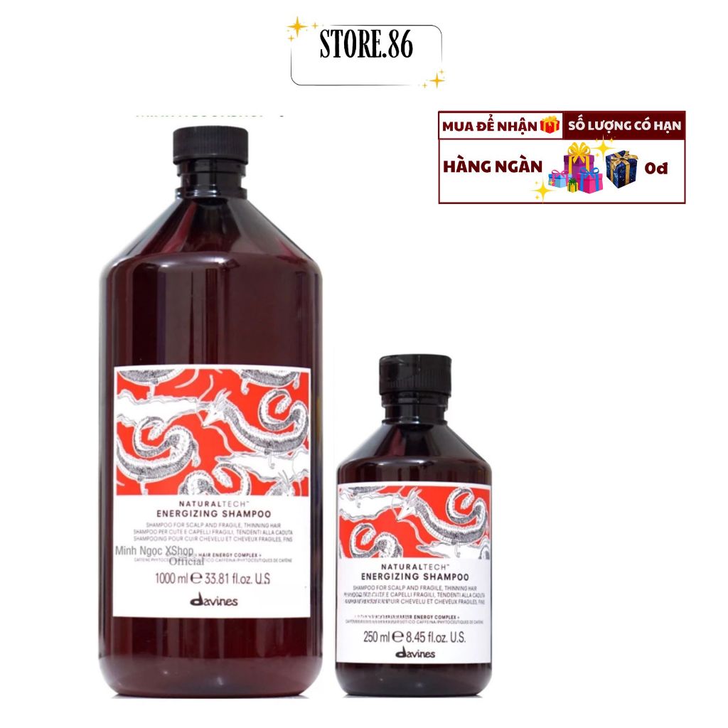 Dầu Gội DAVINES Naturaltech Energizing 250ml - 1000ml | Giảm Gãy Rụng Cho Tóc Chắc Khỏe & Bồng Bềnh