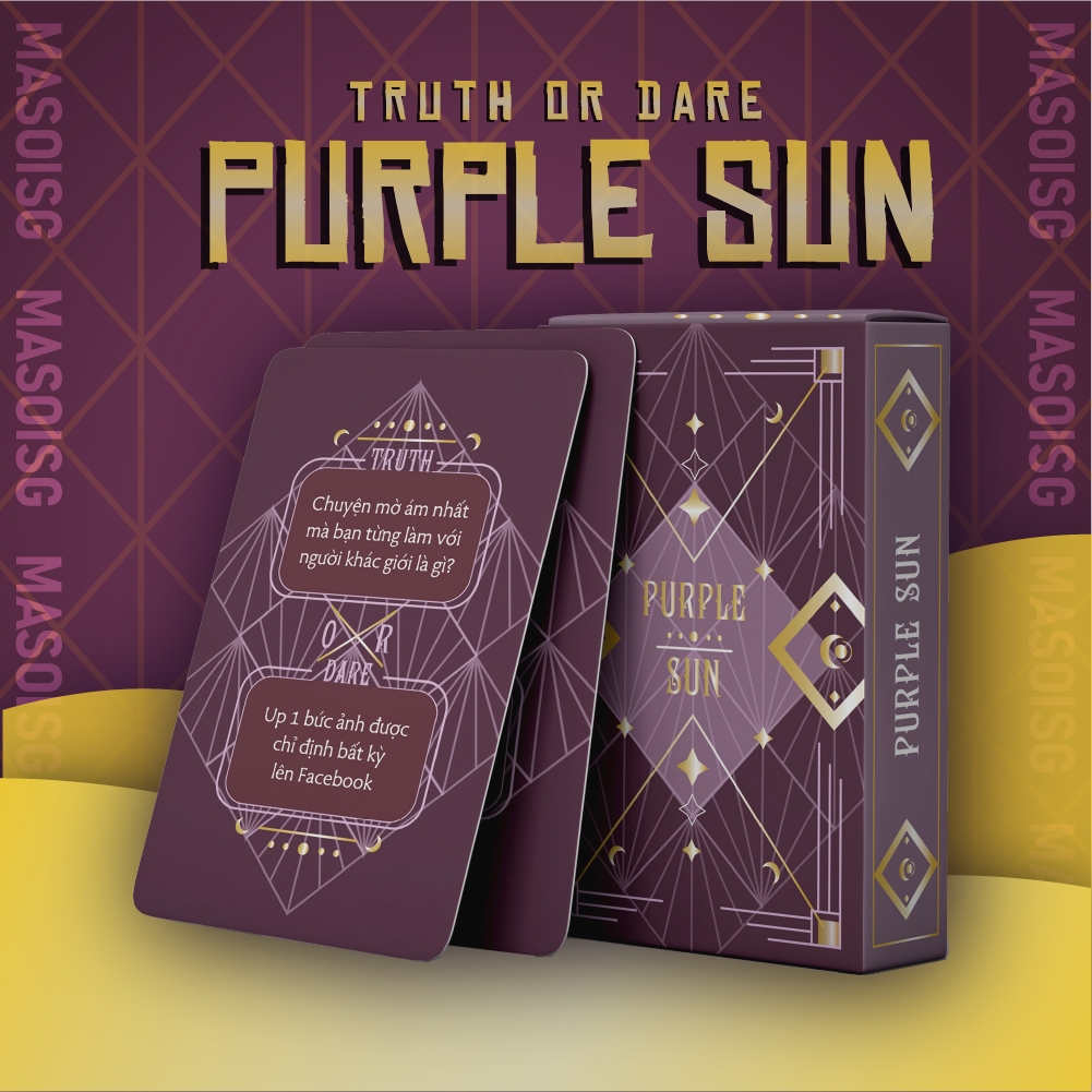 Bộ Bài Truth Or Dare Purple Sun 50 Lá Giấy Cứng Drinking Game Tiệc Tùng Nhóm Bạn MaSoi SG