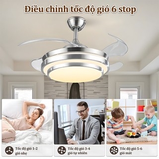 【COD】Quạt trần dấu cánh có đèn GOGEOUSphòng khách phòng bếp quạt đèn phong cách hiện đại size 42inch