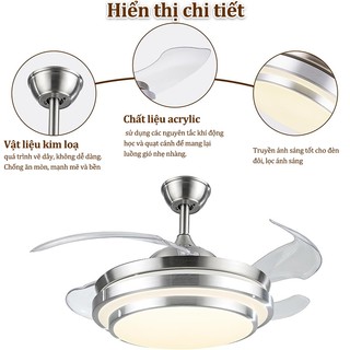 【COD】Quạt trần dấu cánh có đèn GOGEOUSphòng khách phòng bếp quạt đèn phong cách hiện đại size 42inch