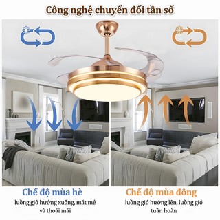 【COD】Quạt trần dấu cánh có đèn GOGEOUSphòng khách phòng bếp quạt đèn phong cách hiện đại size 42inch