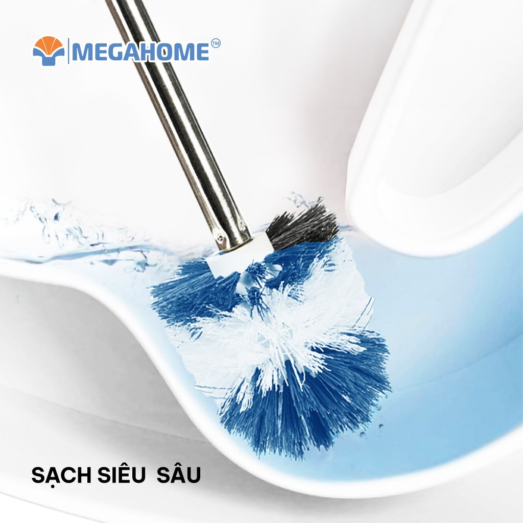 [HỎA TỐC] Cây Cọ Cước Chà Toilet, Cọ Chà Bồn Cầu Đầu Tròn Lông Cước Dầy Dặn Cán Inox MEGAHOME Hộp Đựng Kiểu Dán Tường