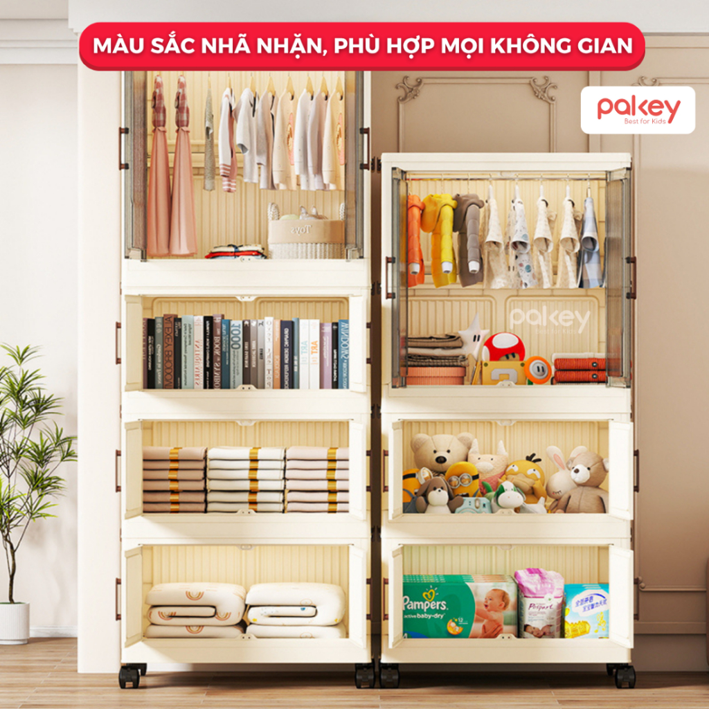 [Hỏa tốc 2H] Tủ Nhựa Kính Trong Có Ngăn Treo Tiện Lợi, Tủ Đựng Đồ Cho Bé Đa Năng Có Bánh Xe Di Chuyển Tiện Lợi - HC12