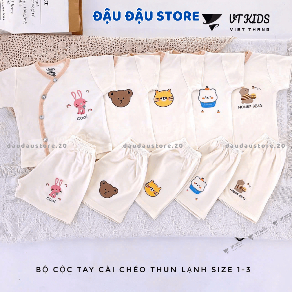 Set 2 - 3 Bộ Sơ Sinh cộc tay thun lạnh in họa tiết thoáng mát cho bé sơ sinh size 0-9 tháng [CL05]  Đậu Đậu Store