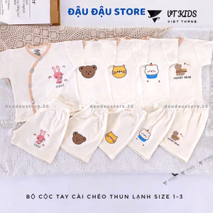 Set 2 - 3 Bộ Sơ Sinh cộc tay thun lạnh in họa tiết thoáng mát cho bé sơ sinh size 0-9 tháng [CL05] Đậu Đậu Store