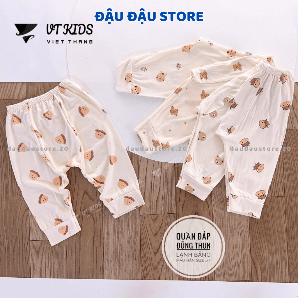 Set 10 Quần Dài Quần Chục Thun Lạnh Đáp Đũng Bỏ Bỉm Màu Kem VT Cho Bé Sơ Sinh 3-9kg Mềm Mịn Dễ Chịu QL06 Đậu Đậu Store