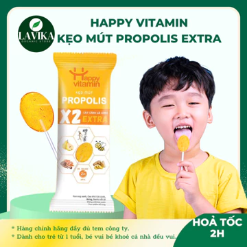 5 Cây Kẹo Mút Keo Ong EXTRA Happy Vitamin, Kẹo Ngậm Ho cho Bé với Thảo dược thiên nhiên lành tính