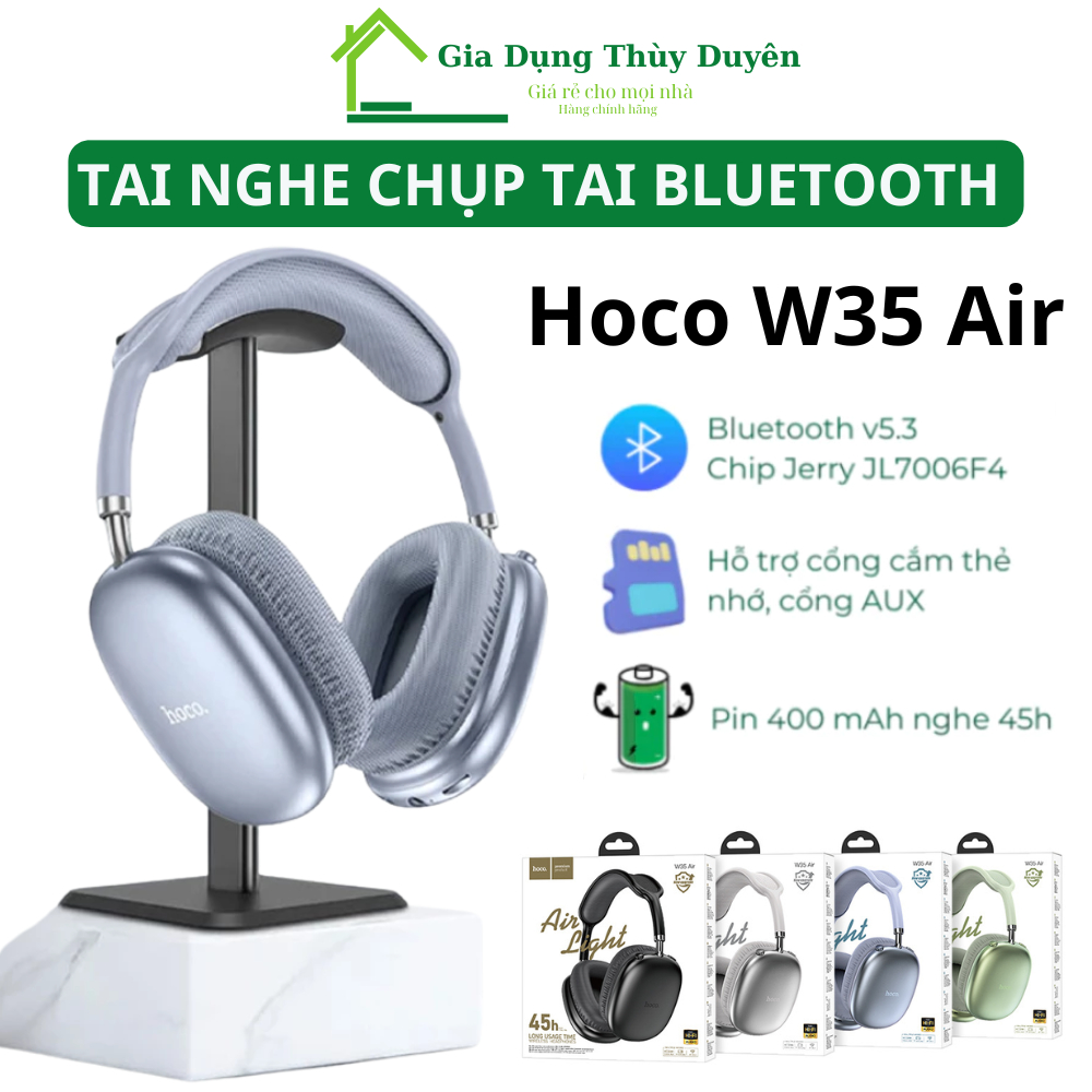 Tai Nghe Chụp Tai Hoco W35 Air Bluetooth Hỗ Trợ Cắm Thẻ Nhớ Cổng AUX Nghe Nhạc 45h Bảo Hành 2 Năm | BigBuy360 - bigbuy360.vn