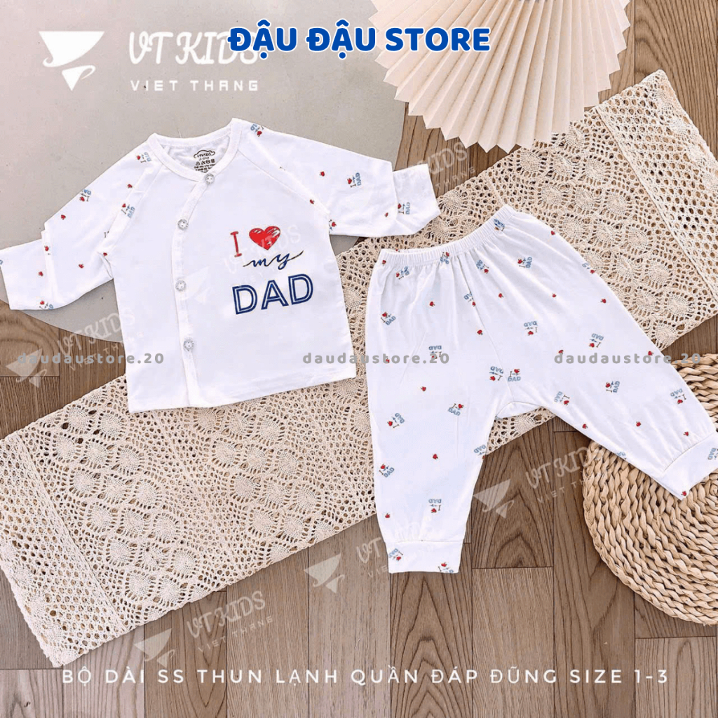 Set 3 Bộ dài tay chất thun lạnh VT cho bé sơ sinh mềm mịn thoáng in họa tiết đơn giản 3-9kg DL09 Đậu Đậu Store