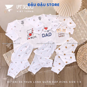 Set 3 Bộ dài tay chất thun lạnh VT cho bé sơ sinh mềm mịn thoáng in họa tiết đơn giản 3-9kg DL09 Đậu Đậu Store