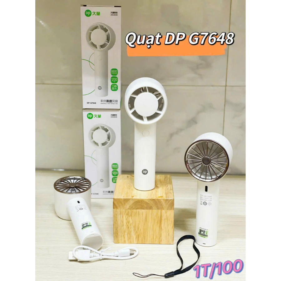Quạt sạc tích điện cầm tay DP G7648 1200mAh có thể sạc lại, di động, gió mạnh, tốc độ cao 100 vòng/phút 3 cấp độ gió