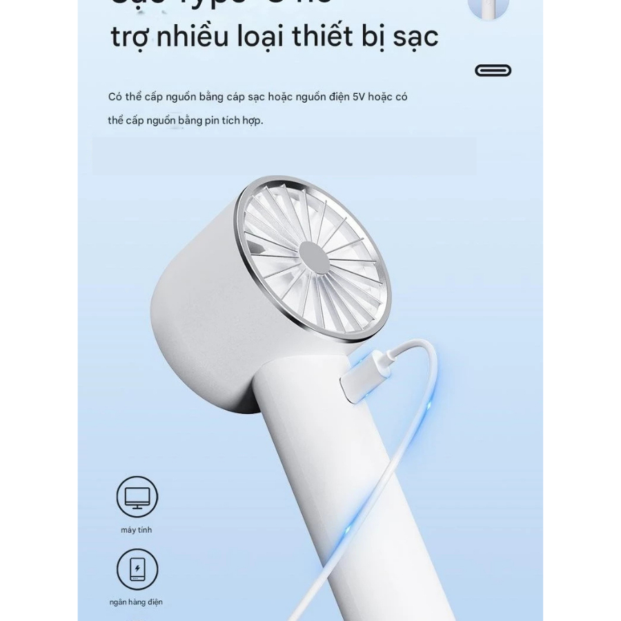 Quạt sạc tích điện cầm tay DP G7648 1200mAh có thể sạc lại, di động, gió mạnh, tốc độ cao 100 vòng/phút 3 cấp độ gió