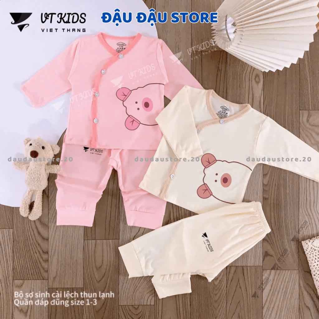 Combo 2/3 Bộ dài tay sơ sinh VT thun petit cho bé sơ sinh phối màu in hoạ tiết cho bé 0 - 9 tháng Đậu Đậu Store [DL17]