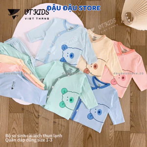 Combo 2/3 Bộ dài tay sơ sinh VT thun petit cho bé sơ sinh phối màu in hoạ tiết cho bé 0 - 9 tháng Đậu Đậu Store [DL17]