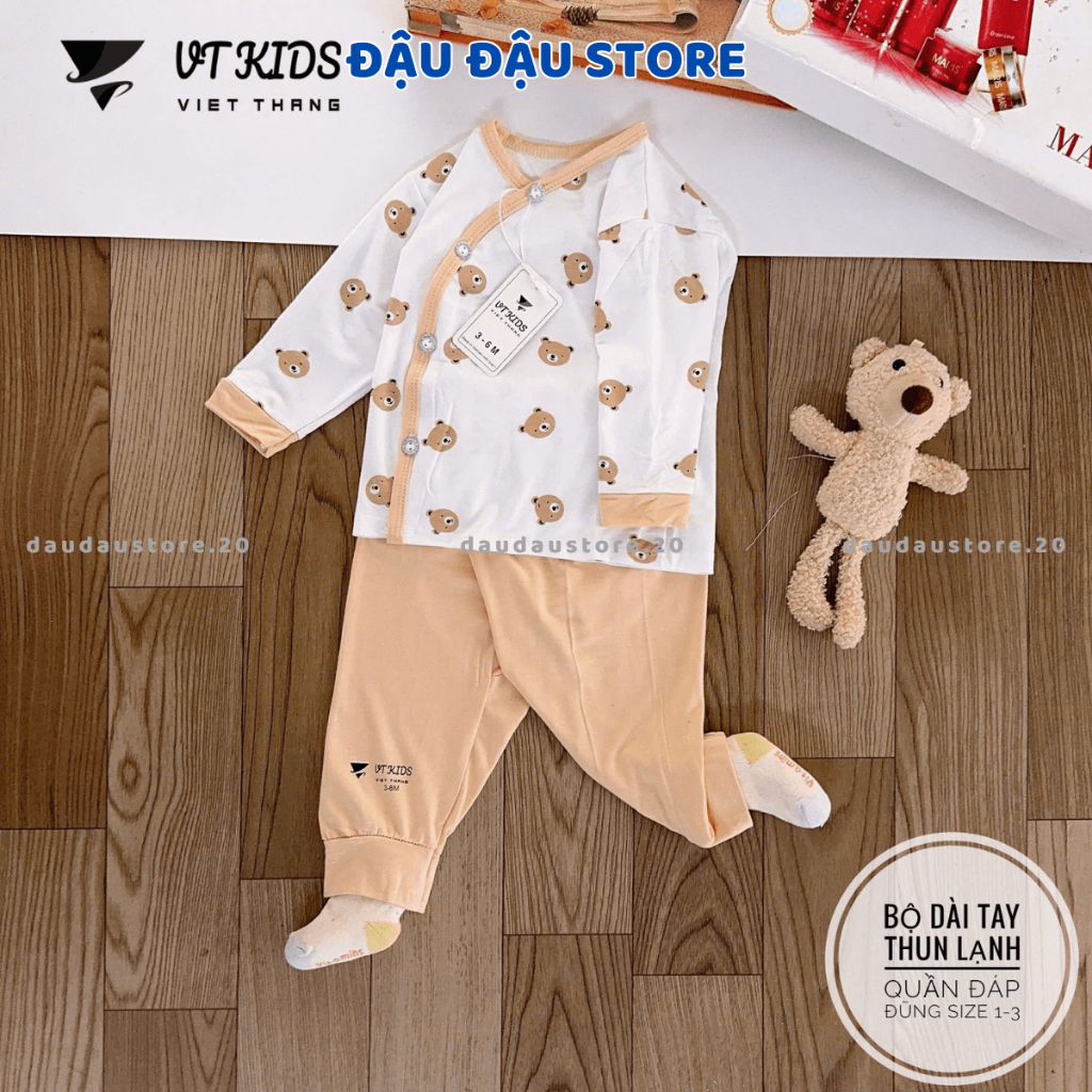 Combo 2/3 Bộ dài tay sơ sinh cho bé VT chất thun lạnh màu kem in hoạ tiết cho bé 0 - 9 tháng DL50 Đậu Đậu Store
