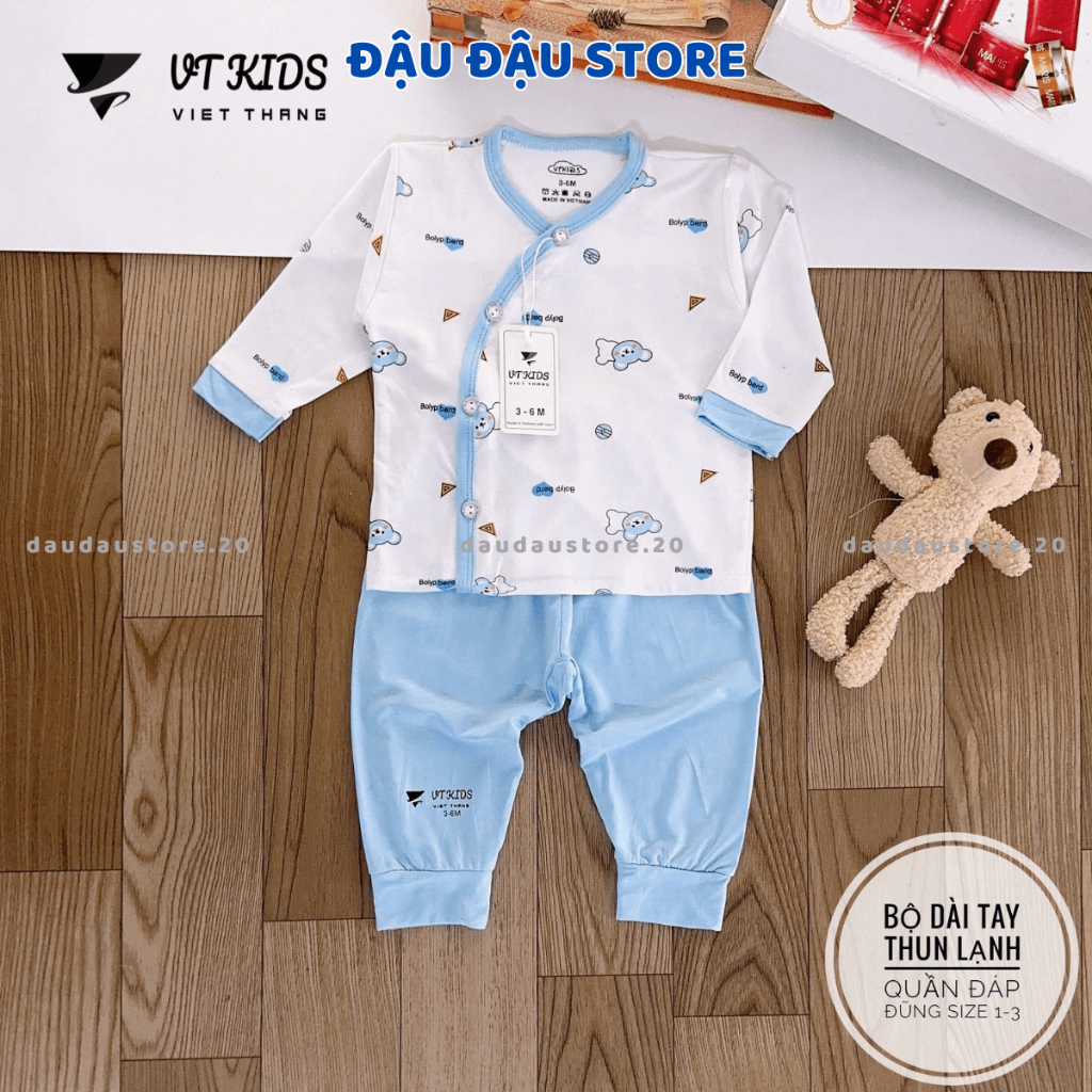 Combo 2/3 Bộ dài tay sơ sinh cho bé VT chất thun lạnh màu kem in hoạ tiết cho bé 0 - 9 tháng DL50 Đậu Đậu Store