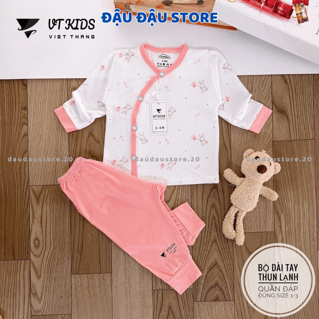 Combo 2/3 Bộ dài tay sơ sinh cho bé VT chất thun lạnh màu kem in hoạ tiết cho bé 0 - 9 tháng DL50 Đậu Đậu Store