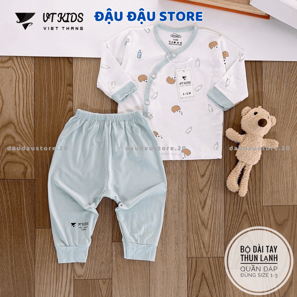 Combo 2/3 Bộ dài tay sơ sinh cho bé VT chất thun lạnh màu kem in hoạ tiết cho bé 0 - 9 tháng DL50 Đậu Đậu Store