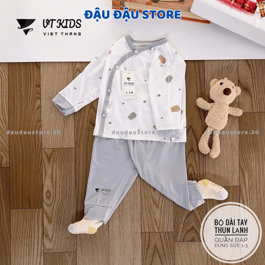 Combo 2/3 Bộ dài tay sơ sinh cho bé VT chất thun lạnh màu kem in hoạ tiết cho bé 0 - 9 tháng DL50 Đậu Đậu Store