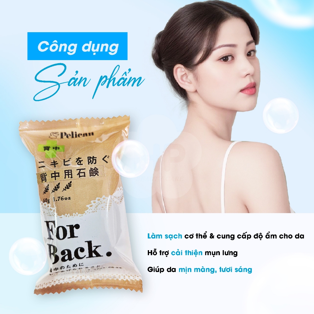 Pelican Xà Phòng Tắm Ngăn Ngừa Mụn Lưng For Back Soap Bar 50G (Phiên Bản Mini + túi lưới tạo bọt)