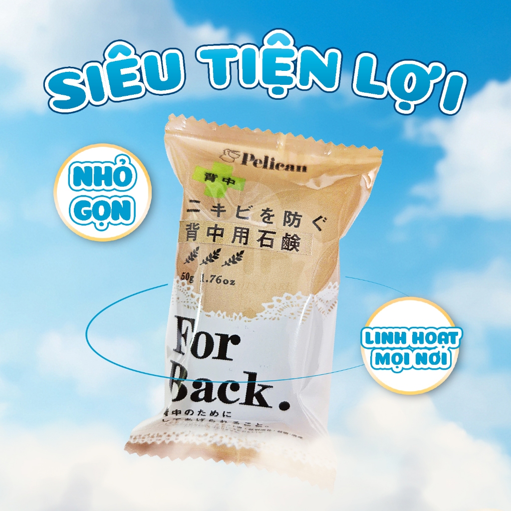 Pelican Xà Phòng Tắm Ngăn Ngừa Mụn Lưng For Back Soap Bar 50G (Phiên Bản Mini + túi lưới tạo bọt)