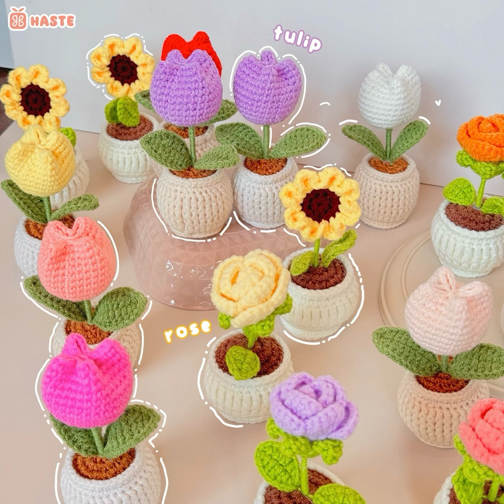 [Loại Nhỏ] Chậu Hoa Len Để Bàn Trang Trí Bàn Làm Việc Bàn Học Dễ Thương Handmade Made by Haste